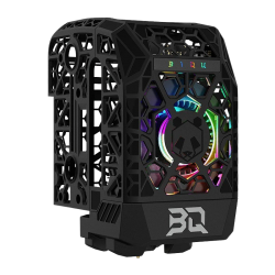 Left side angled view of Panda Jetpack V2 with illuminated cooling fan