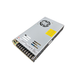 Mean Well LRS-350-24 power supply top view with label and connectors