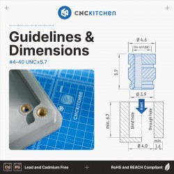 CNCKitchen #4-40 UNC x 5.7mm Heat Set Insert - installation example and technical diagram CNCKitchen #4-40 UNC x 5.7mm Heat Set Insert - installation example and technical diagram