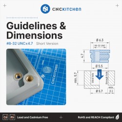 CNCKitchen #8-32 UNC x 4.7mm Short Version - installation example and technical diagram CNCKitchen #8-32 UNC x 4.7mm Short Version - installation example and technical diagram
