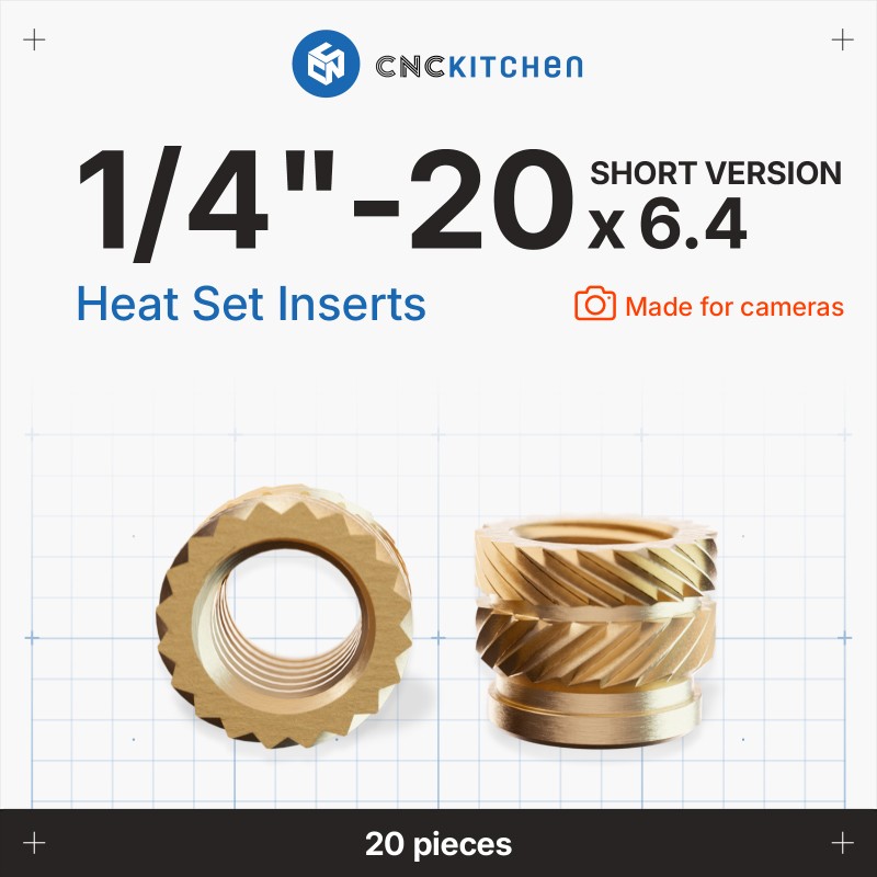 CNCKitchen 1/4"-20 Camera Thread Heat Set Insert - 6.4mm close-up product view CNCKitchen 1/4"-20 Camera Thread Heat Set Insert - 6.4mm close-up product view