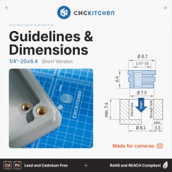 CNCKitchen 1/4"-20 x 6.4mm Camera Thread - installation example and technical diagram CNCKitchen 1/4"-20 x 6.4mm Camera Thread - installation example and technical diagram