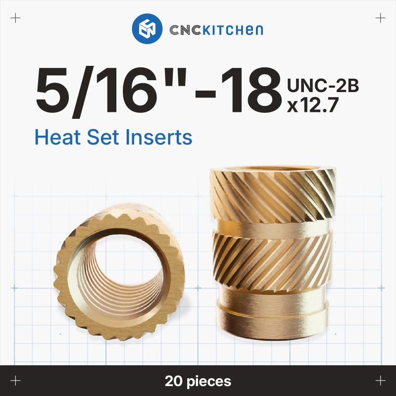 CNCKitchen 5/16"-18 UNC Heat Set Insert - 12.7mm close-up product view CNCKitchen 5/16"-18 UNC Heat Set Insert - 12.7mm close-up product view