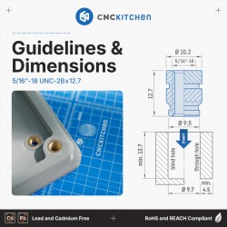 CNCKitchen 5/16"-18 UNC x 12.7mm Heat Set Insert - installation example and technical diagram CNCKitchen 5/16"-18 UNC x 12.7mm Heat Set Insert - installation example and technical diagram