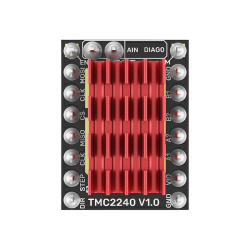 BIGTREETECH V1.0 stepper driver top view with heatsink and labeled pins