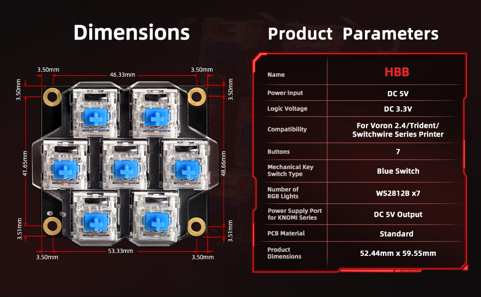 Dimensions and product parameters