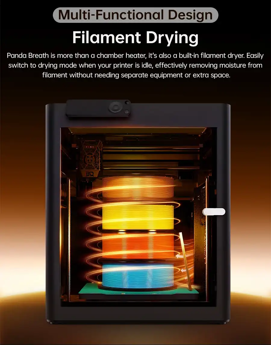 Filament drying mode using printer enclosure as heated dry box for moisture removal