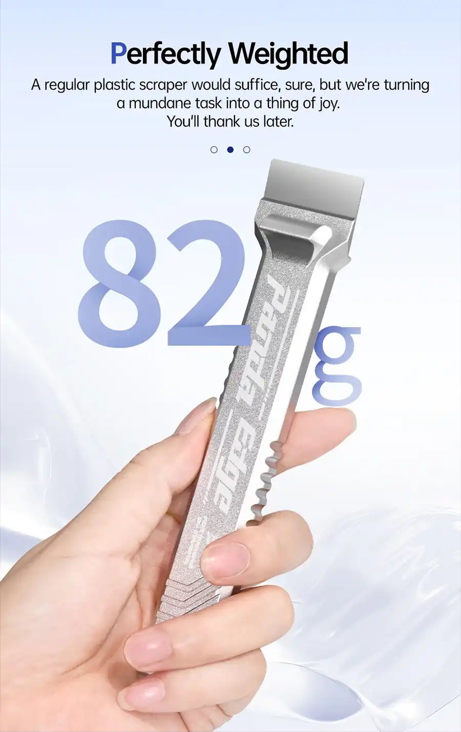 Panda Edge held in hand, demonstrating the balanced 82 gram weight