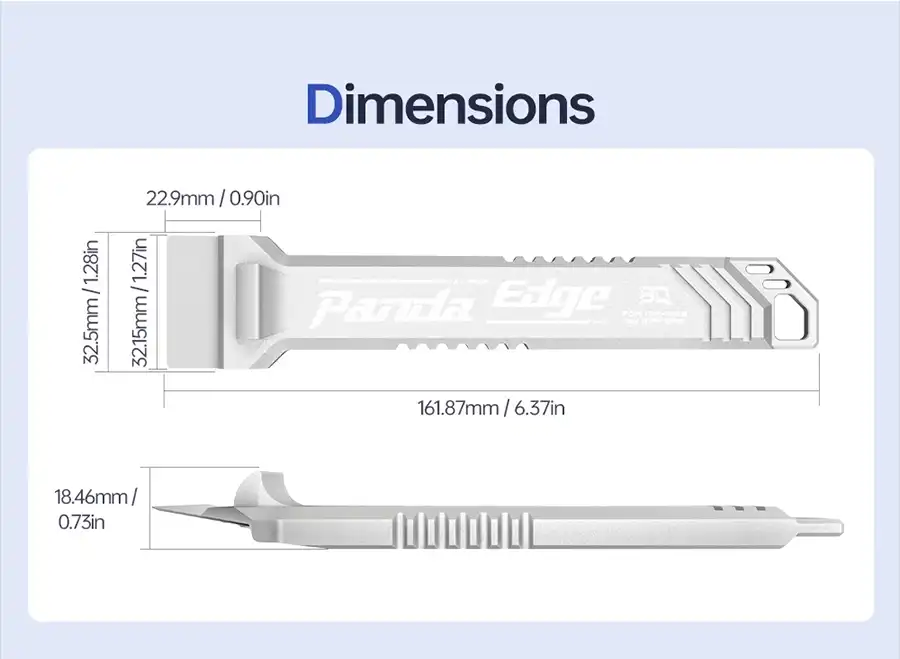 Panda Edge dimensions are 161.87mm long, 32.5mm tall, 18.46mm thick