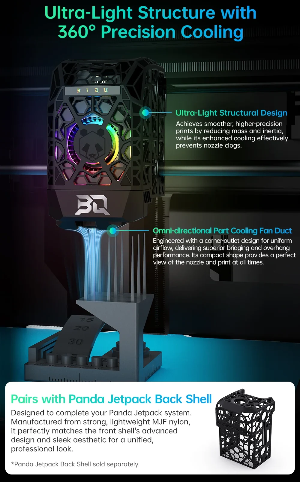 360° precision cooling system with ultra-light design and omni-directional fan duct for improved print quality