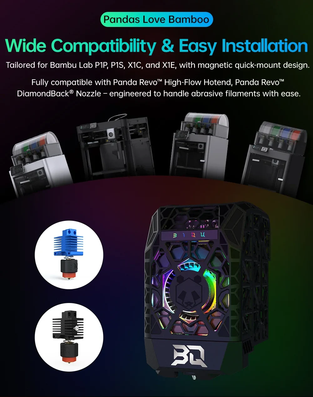 Compatible with Bambu Lab P1P, P1S, X1C, X1E and Panda Revo hotend systems