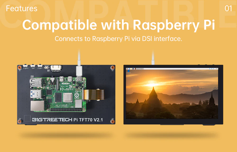 Connects to Raspberry Pi via DSI interface