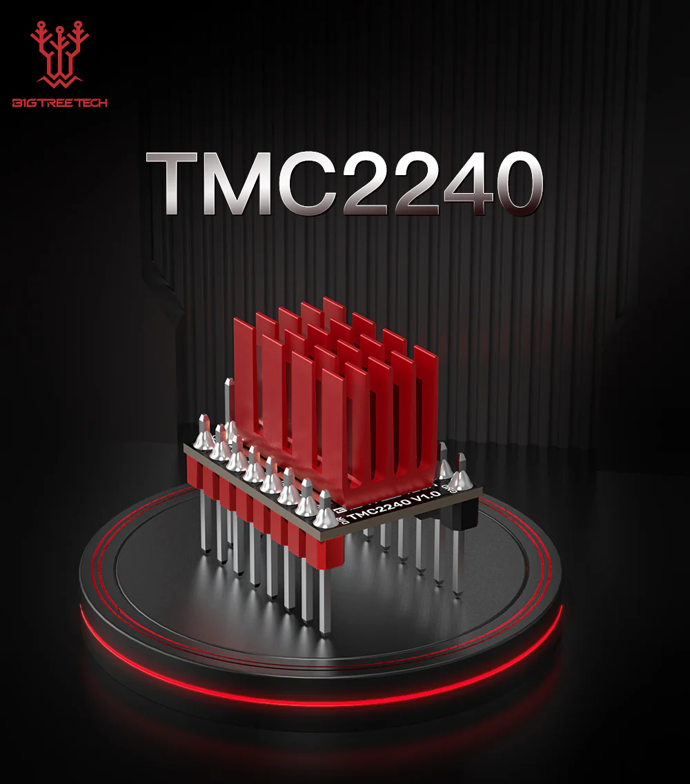 TMC2240 V1.0 stepper motor driver with red aluminum heat sink and BIGTREETECH branding