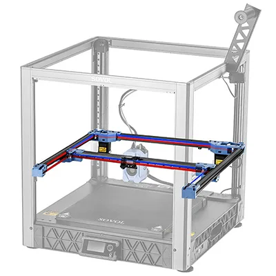 The Sovol SV08 utilizes CoreXY kinematics to decrease moving mass and enhance motion control